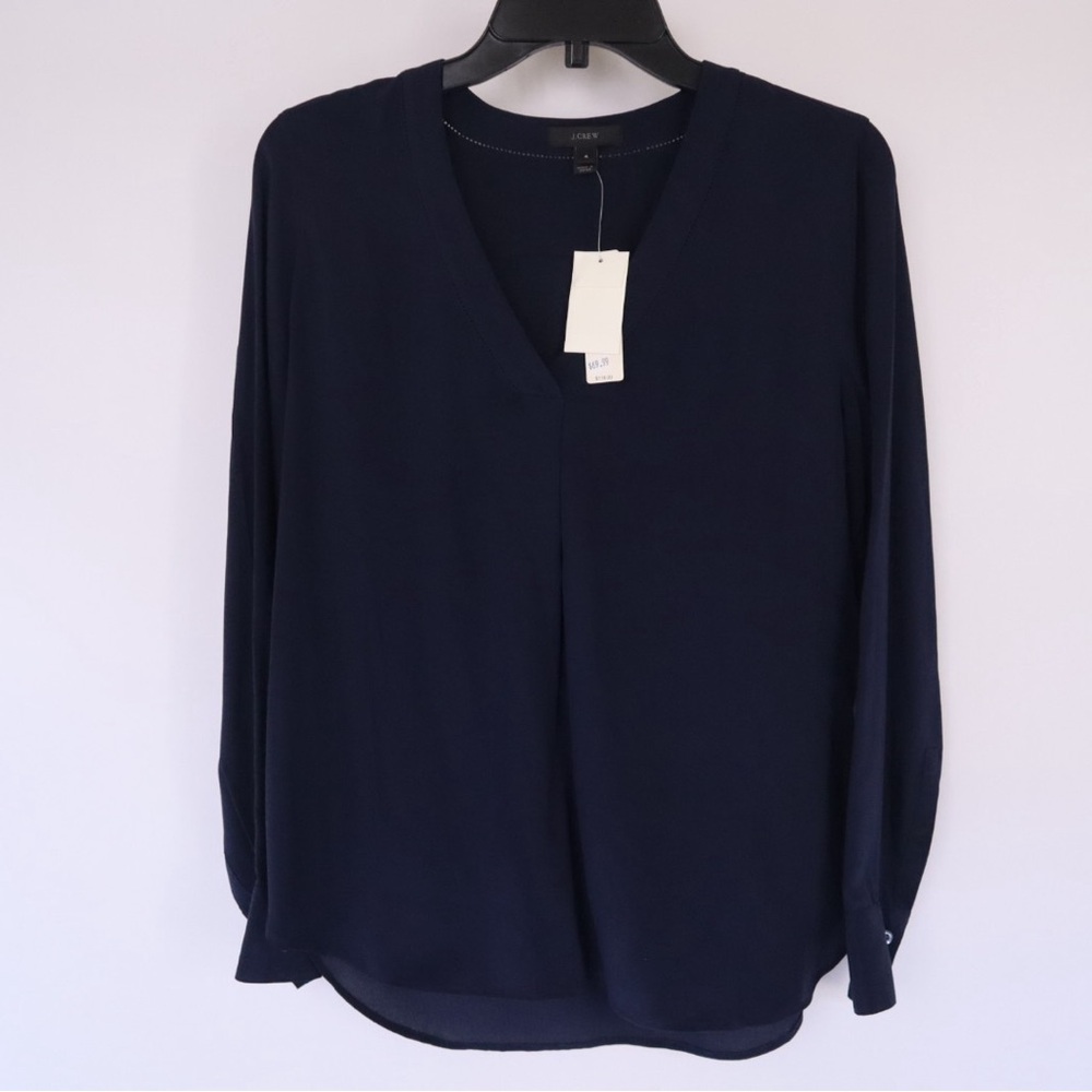 NWT J. Crew 100% Silk Navy Blouse